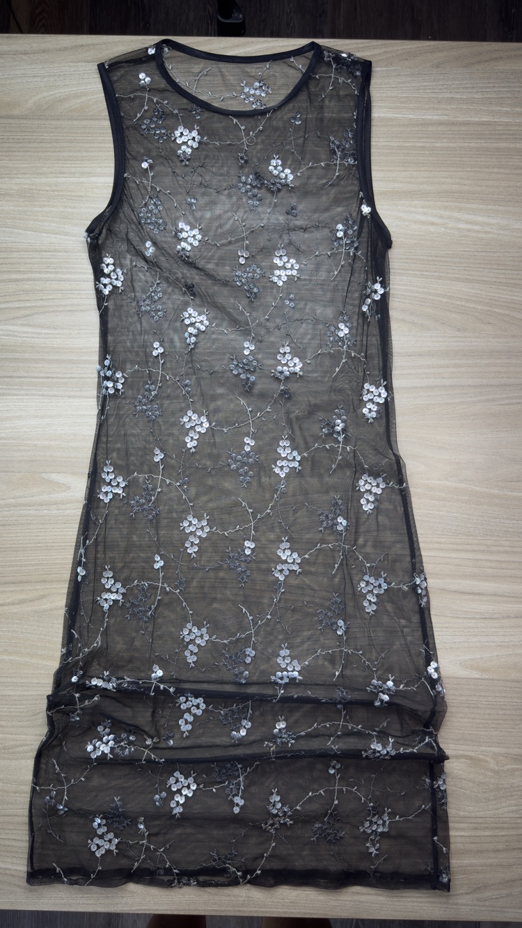 Mesh Floral Embroidered Women's Dress Black Size S Sheer Sequin Whimsigoth Goth
